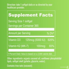 Liposomal Vitamin D3 5000 IU K2 MK7 100 mcg, Vit D and K Supplement 365 softgels