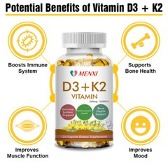 Vitamin K2 (MK7) w/ D3 Bone & Heart Health Non GMO & Gluten Free Easy to Swallow