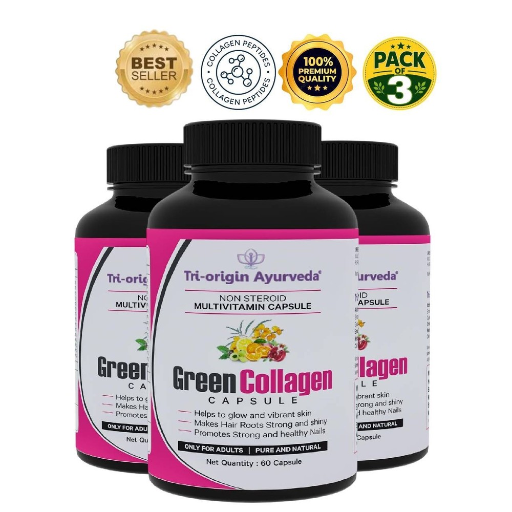 3 Pack T.ri-Origin Ayurveda Green Collagen Capsules 60ct