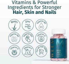 WEEM Hair Skin and Nails Gummies – Supports Healthy Hair – Vegan biotin Vitamins