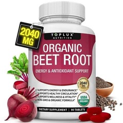 Toplux Organic Beet Root Tablets-Nitric Oxide Booster Beetroot Supplement 2040mg