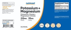 Nutricost Potassium (99 mg) Magnesium (210 mg) Citrates, 240 Capsules