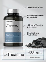 L Theanine 400mg | 400 Capsules Max Size | Non-GMO & Gluten Free | By Horbaach