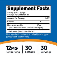 Nutricost Astaxanthin 12mg, 30 Softgel Capsules – Gluten Free and Non-GMO