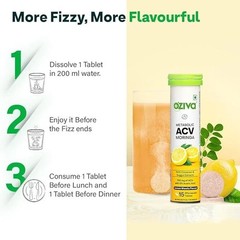 OZiva ACV Moringa Tablets Effervescent Lemon Masala 180 Tablets Free shipping