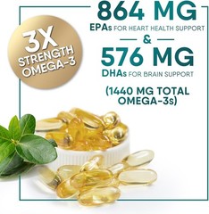 Triple Strength Omega 3 Fish Oil Supplement 2400 mg – EPA & DHA Fish Oil Omega 3